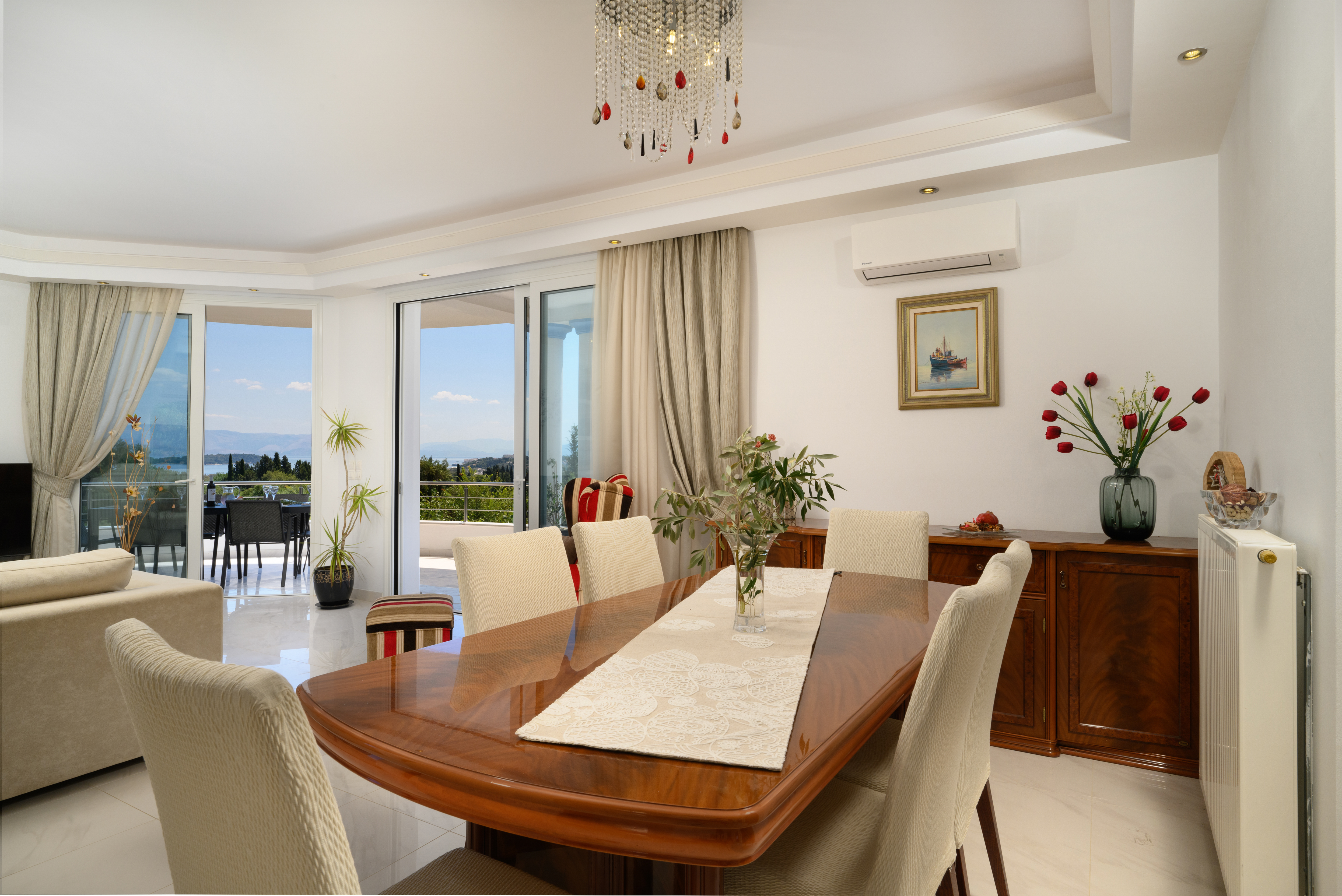 Indoor dining area for guests at Olga’s Luxury Villa in Corfu