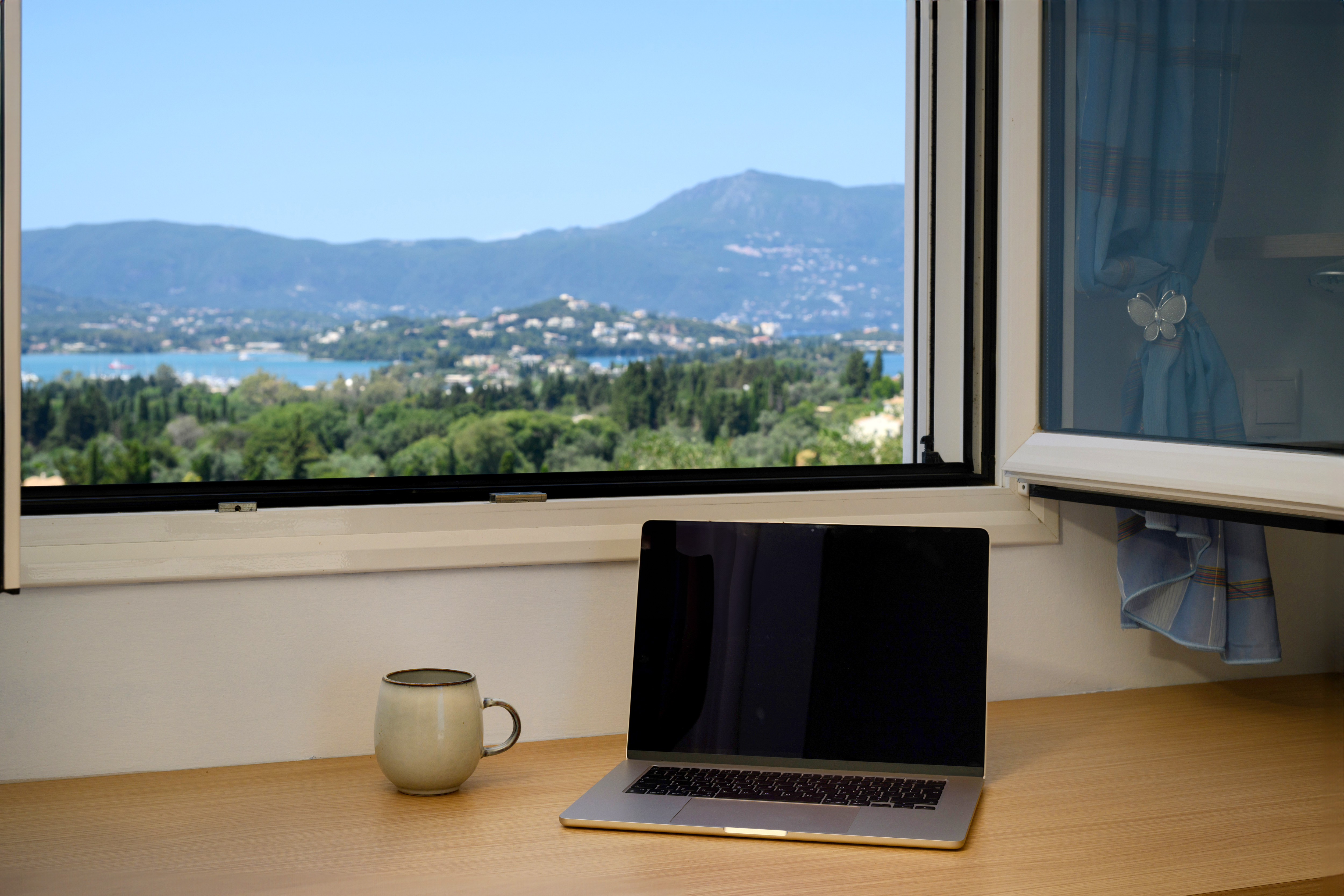 Workspace desk area inside the luxury villa in Corfu
